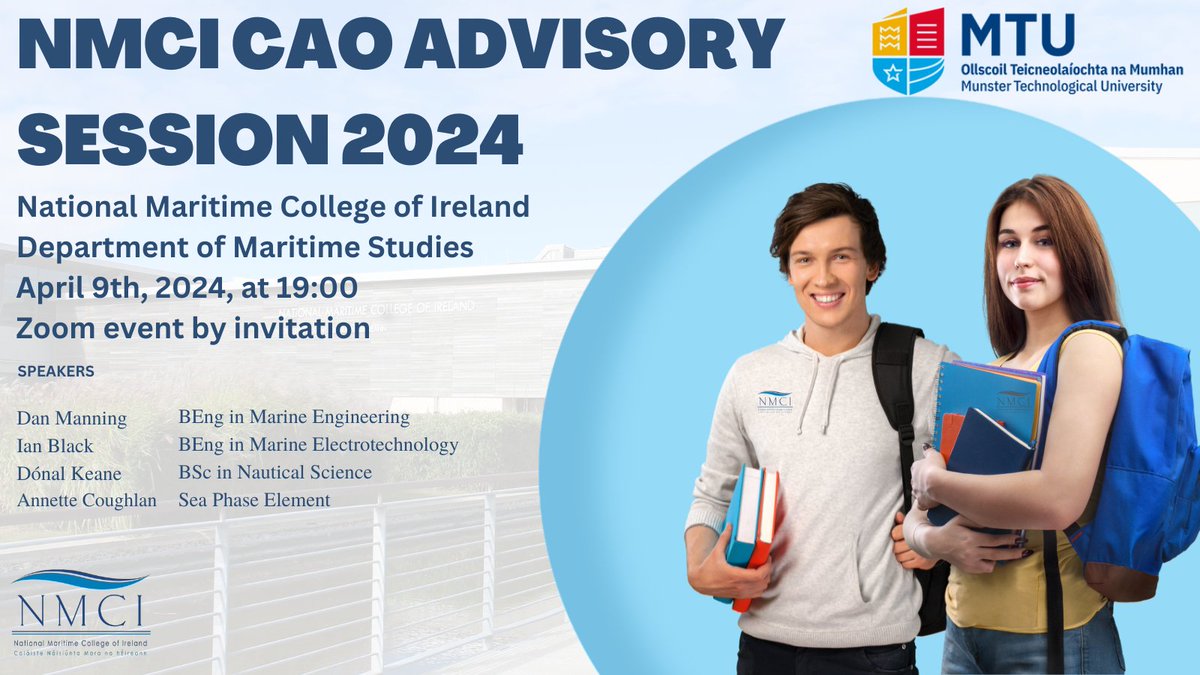 The NMCI #CAO Advisory Session 2024 will be held on April 9th at 19:00 on Zoom. All CAO applicants will receive an invitation by email. For anyone else who would like to attend, please use the link below to register. forms.office.com/e/igYSpLJ4QP #NMCI #MaritimeCareers #NMCI20 #MTU