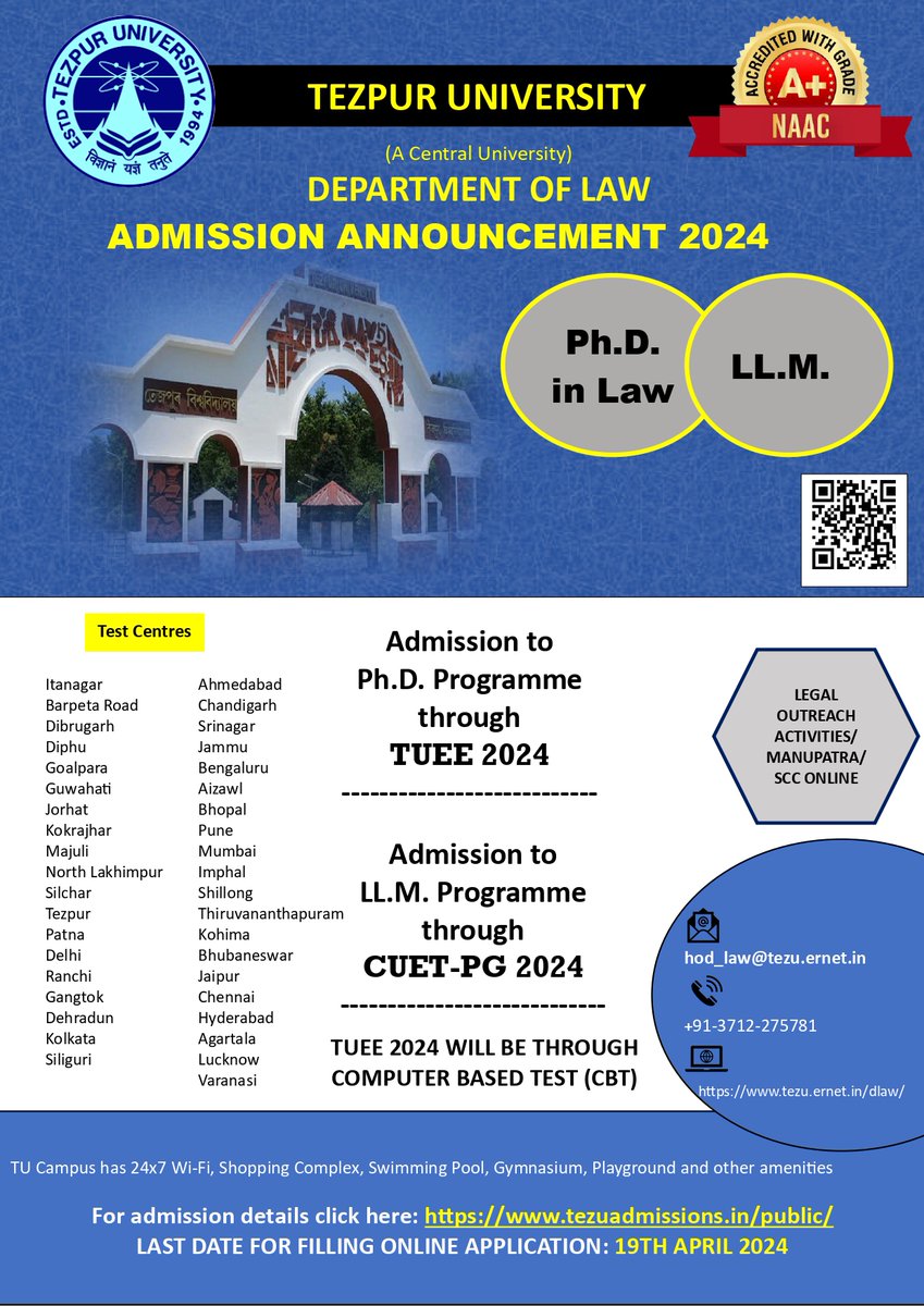 Are you someone fascinated by the demeanor of a lawyer. Are you someone who believes in “justice must not only be done, but it must also be seen to be done. @TezpurUniv has Ph.D. & LL.M. programmes that may interest you. For details, visit: tezuadmissions.in/public/