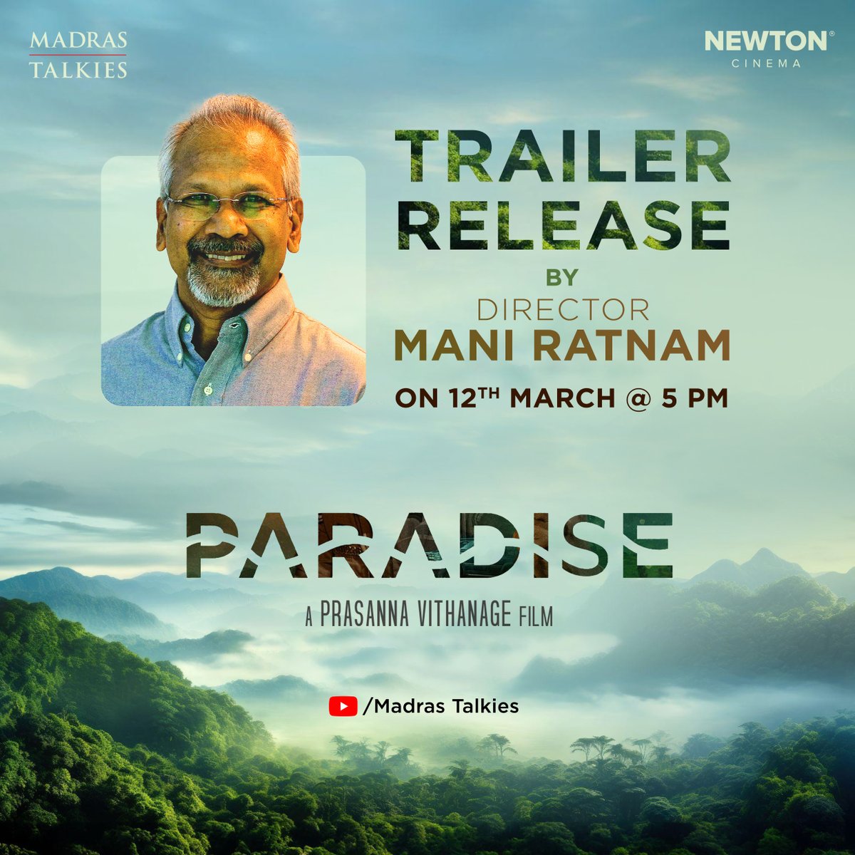 Get ready for a visual delight✨ Unveiling the trailer of #Paradise tomorrow at 5:00 PM @NewtonCinema @prasannavith @rajeevravi63 @roshanmathew22 @darshanarajend