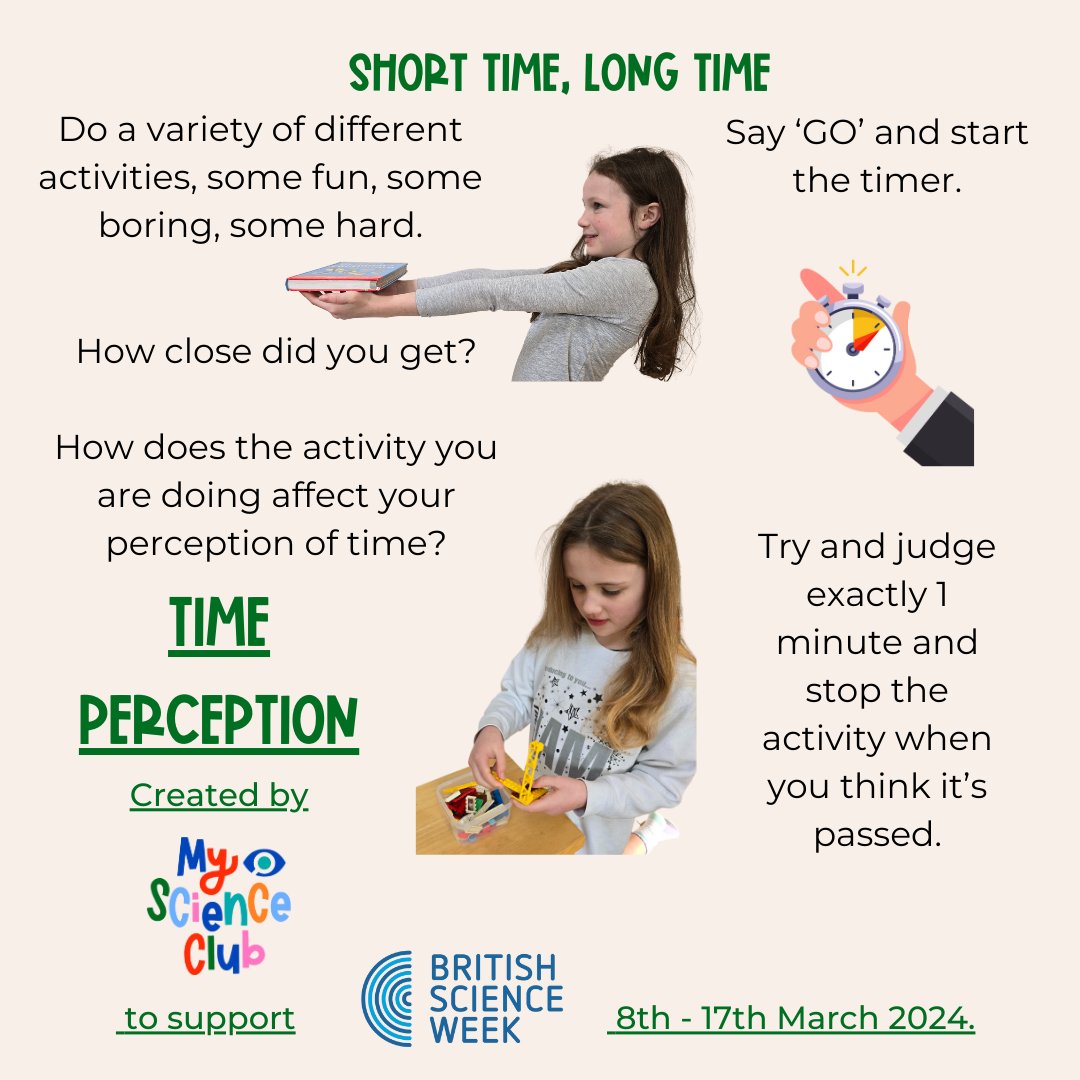 What are you doing for @ScienceWeekUK #BSW24 Why not try some time perception ideas? These will work well for assemblies, homework, class time or as a part of your science club Read more about it on our blog myscienceclub.com/british-scienc…