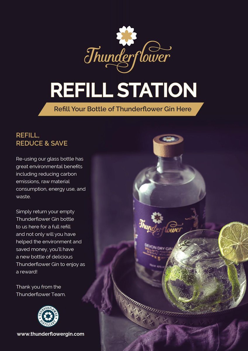 • REFILLS • Our refill stations are ready to go our new distillery shop. 🌿 Bring back your empty Thunderflower Devon Dry, Elder Bay Blush, English Orchard or FireShip 58 bottle & we will refill it for you, saving you both money & doing something good for the environment! 🌿