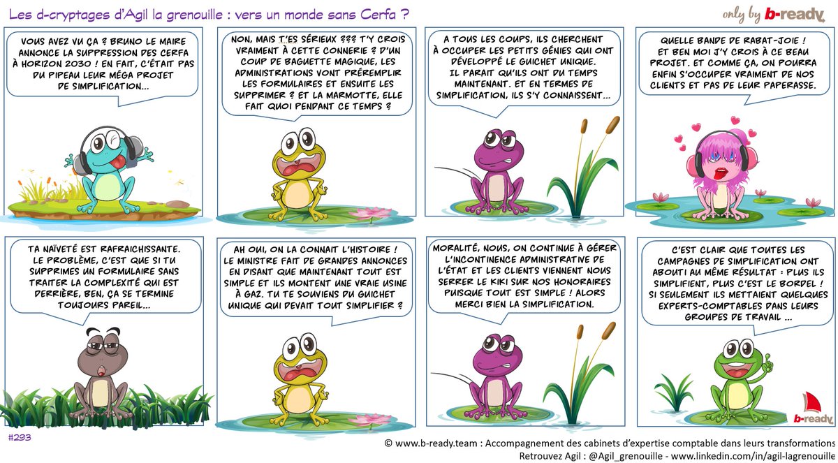 <a href="/BrunoLeMaire/">Bruno Le Maire</a> qui annonce la fin des #Cerfa à horizon 2030. C'était sûr que ça allait faire réagir les #expertscomptables de la mare... / <a href="/Bready_officiel/">b-ready</a> <a href="/Philibarr/">Philippe Barré</a> <a href="/LudovicMelot/">Ludovic Melot</a>