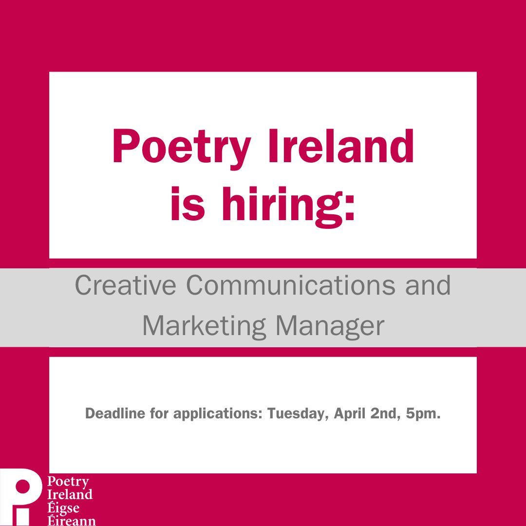 Poetry Ireland is hiring: Creative Communications and Marketing Manager

Find out more: poetryireland.ie/news/poetry-ir…