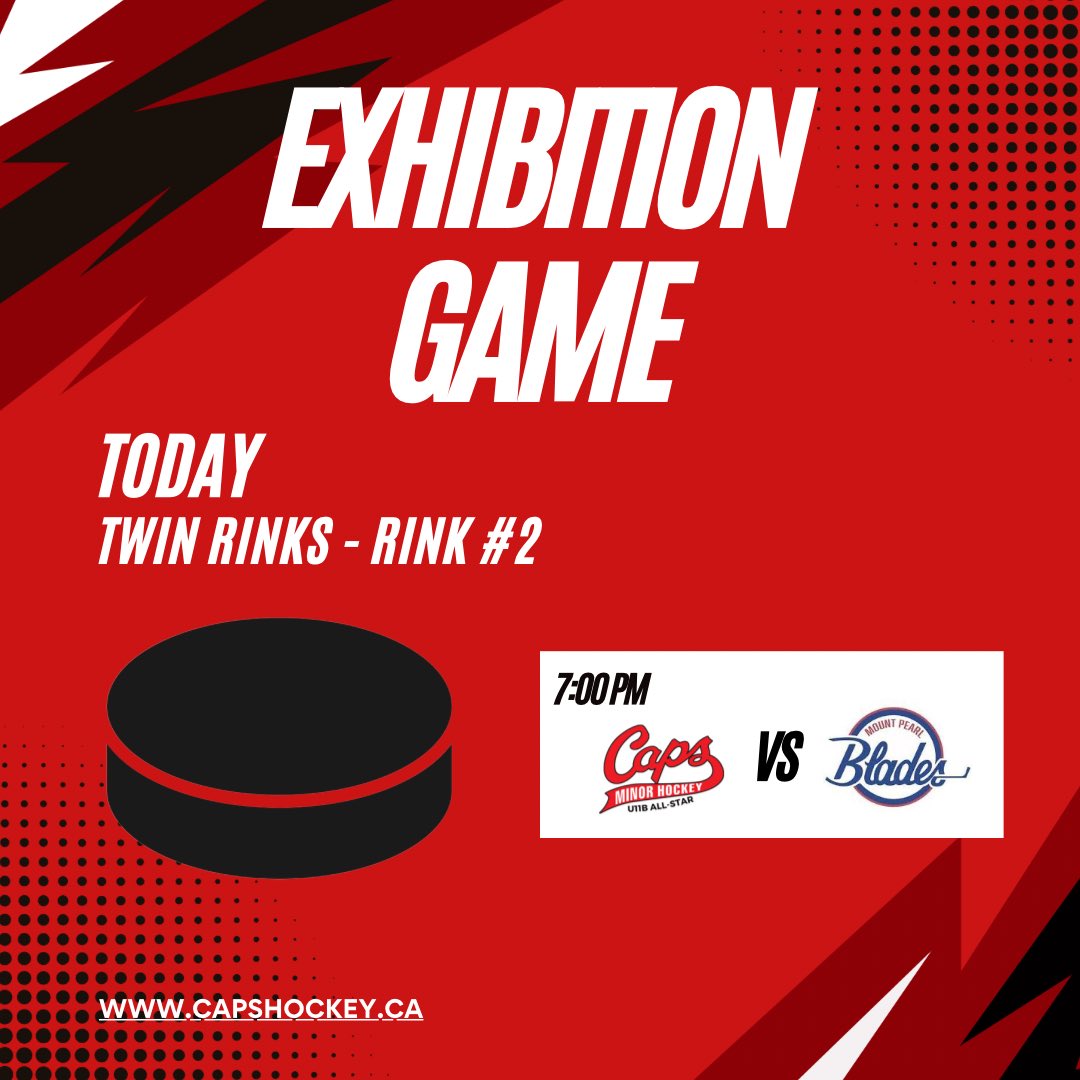 🚨Exhibition Game🚨
Caps vs Blades tonight (March 11) at 7 pm
Twin Rinks - Rink 2 

Come cheer us on!