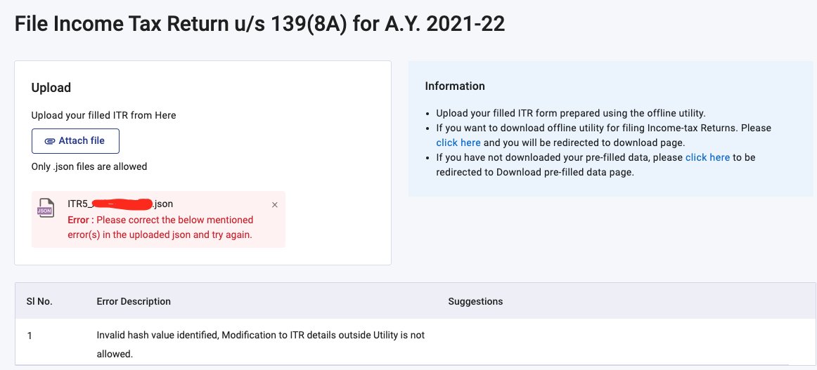 MadMax2500's tweet photo. @IncomeTaxIndia There is some issue with excel utility for ITR 5 updated return of AY 21-22. Plz check and do the needful https://t.co/353tbaSk49