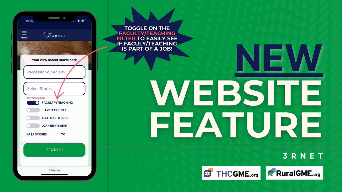 3RNET's tweet image. You can now promote your FACULTY + TEACHING opportunities NATIONWIDE on #3RNET! 💻✏️

We are proud to partner with @THCgme and @RuralGME to add this new feature to promote #faculty and #teaching opportunities nationwide!  3RNET.org