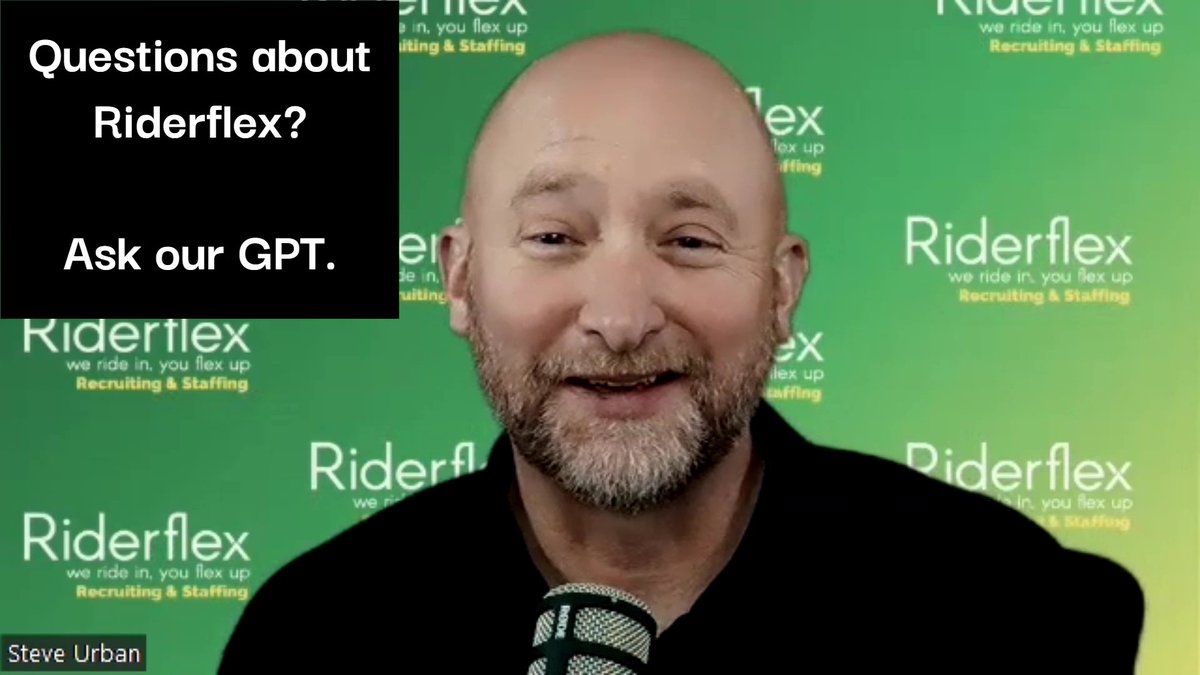Questions about Riderflex, ask our GPT | The Riderflex Podcast
youtu.be/an1vAXk3uCs
#SteveUrban #Riderflex #RecruitingSimplified #NoPressure #InnovationInRecruiting #GPTChat #ClientFirst #AskUsAnything #TransparentConsulting #EaseOfAccess