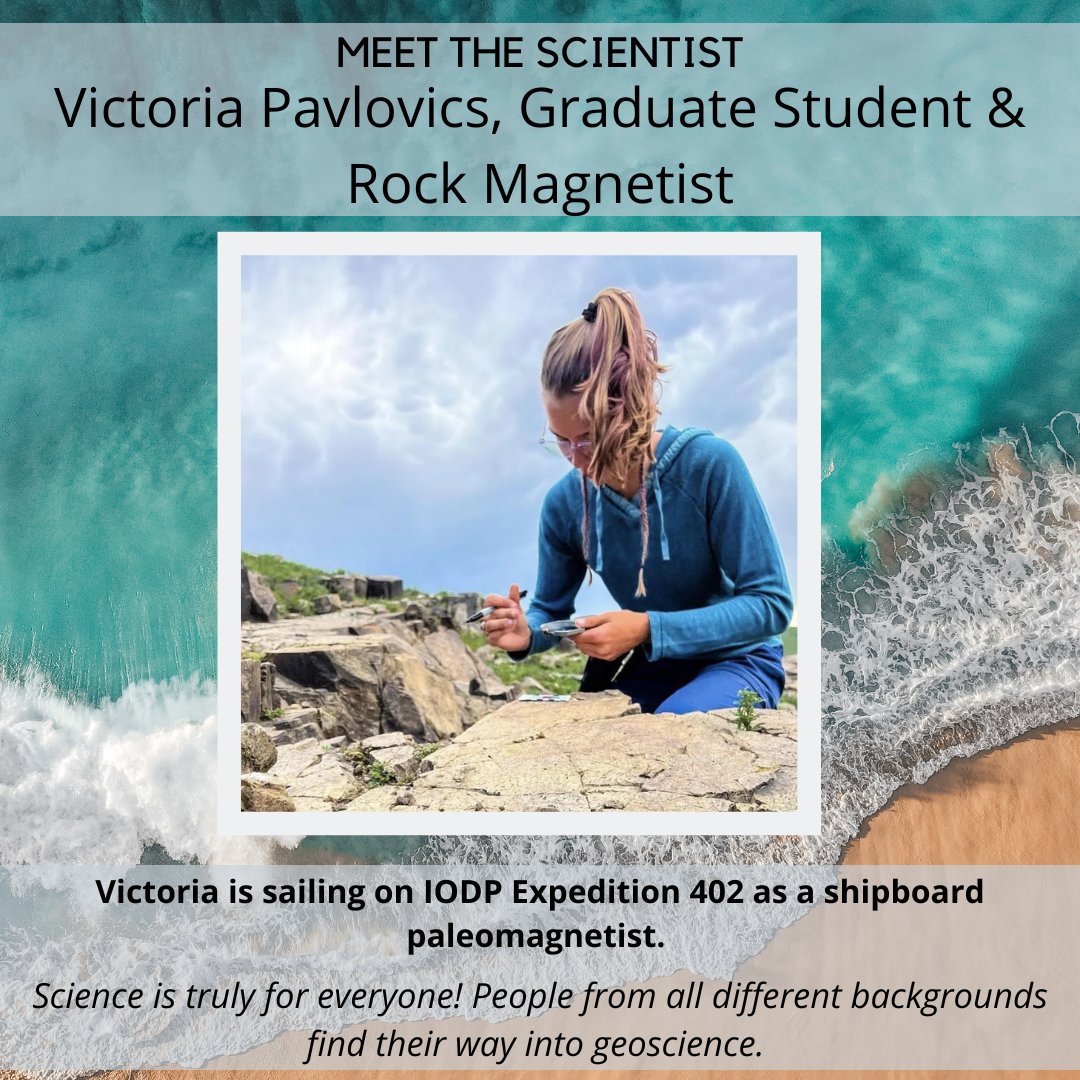 #MeetTheScientist of @TheJR #Exp402, Victoria Pavlovics! Victoria is a rock magnetist, and she is sailing on the expedition as a paleomagnetist! Read more on the site to learn more about her research & ship duties. ow.ly/M8SE50QIXy0