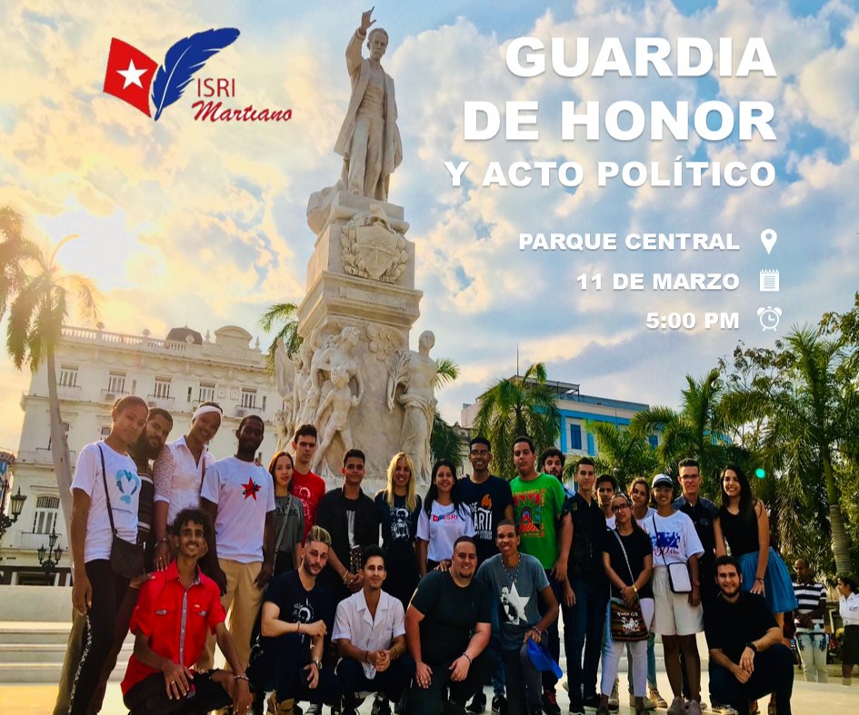🌟 ¡Únete a nosotros para honrar la memoria del Maestro! 🌟

🕊️ La invitación ya está hecha. Te esperamos en el Acto Político y Guardia de Honor al Monumento del Apóstol cubano.

¡Únete a nosotros y sé parte del compromiso juvenil por un mejor futuro!

#MartíVive 
#GuardiaDeHonor