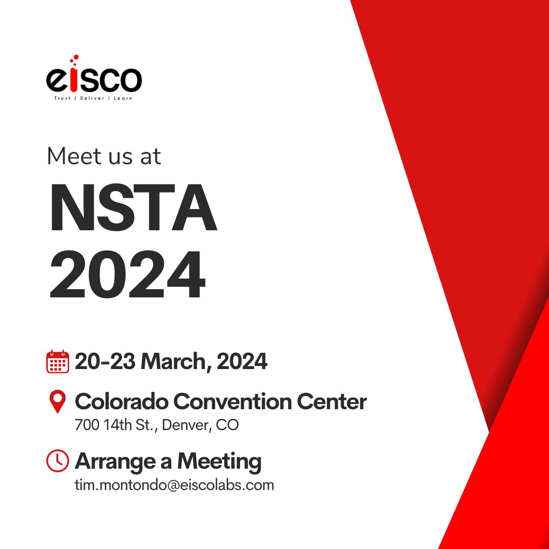 Eisco will be attending the NSTA conference in Denver, Colorado from March 20-23! 🤝

➡️Contact Tim Montondo to schedule an appointment at tim.montondo@eiscolabs.com.

#NSTADenver #EiscoScientific #Eiscolabs