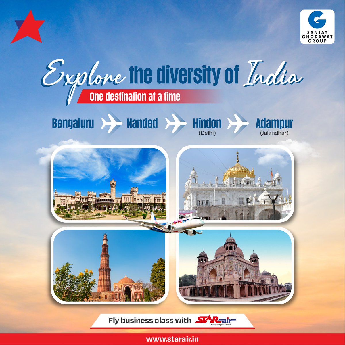 Experience the Rich Tapestry of India's Diversity ✨ Fly from the bustling streets of Bengaluru to the serene landscapes of Nanded, the vibrant culture of Hindon, and the historical charm of Adampur. Stay tuned for more updates!
#StarAir #ExploreIndia #NewDestinations #FlyStarAir