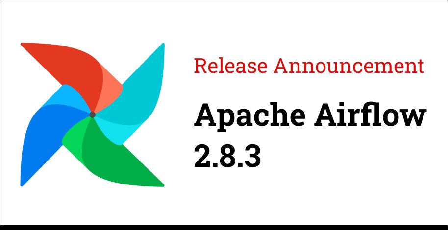 We've just released Apache Airflow 2.8.3 🎉 📦 PyPI: pypi.org/project/apache… 📚 Docs: airflow.apache.org/docs/apache-ai… 🛠 Release Notes: airflow.apache.org/docs/apache-ai… 🐳 Docker Image: 'docker pull apache/airflow:2.8.3' Thanks to all the contributors who made this possible.