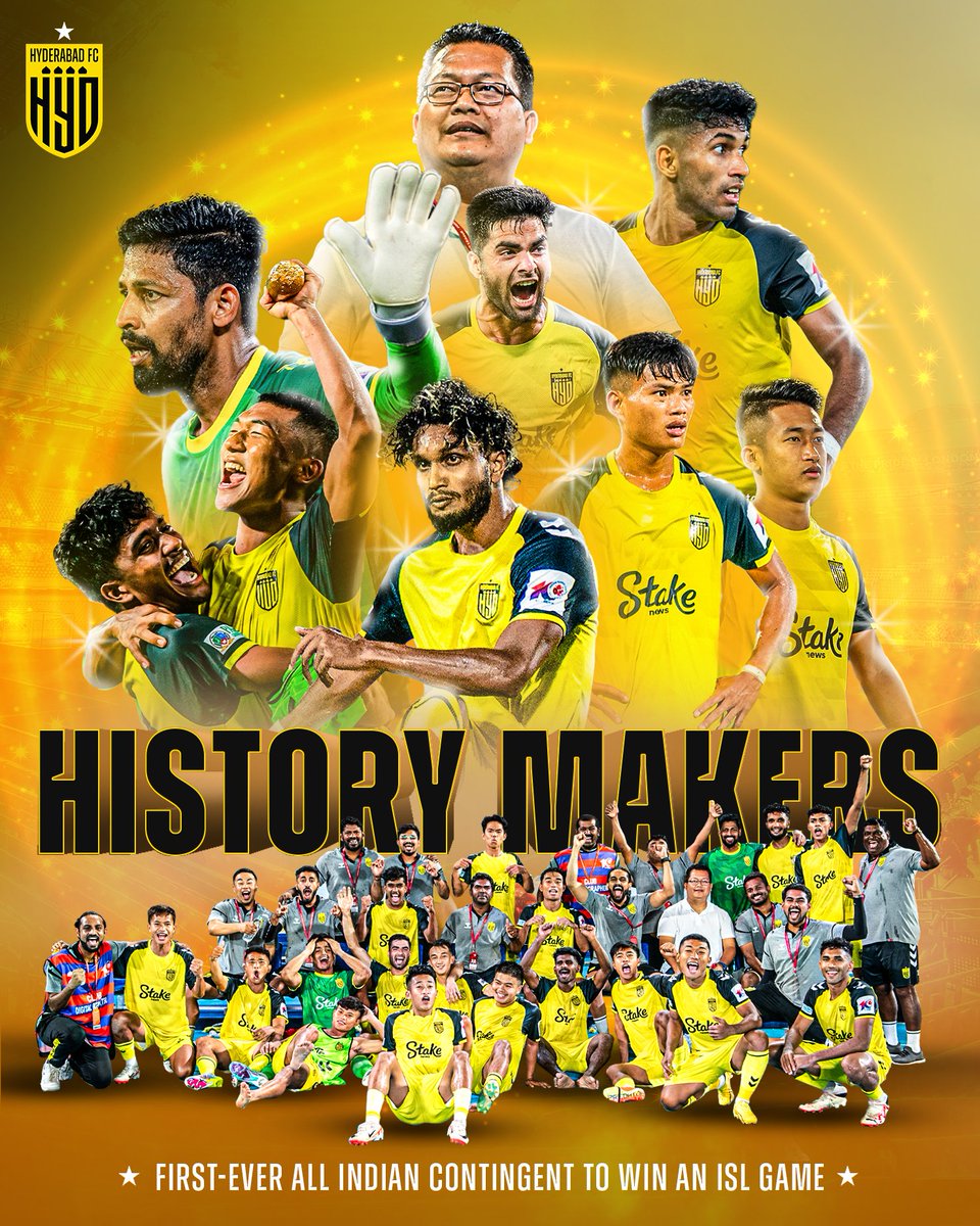 😍 The Nawabs go into the record books as first team to win an @IndSuperLeague game with an all-Indian contingent (including players and staff)! After all, its the INDIAN Super League 🇮🇳🫡 #ISL10 #TheNawabs 💛🖤