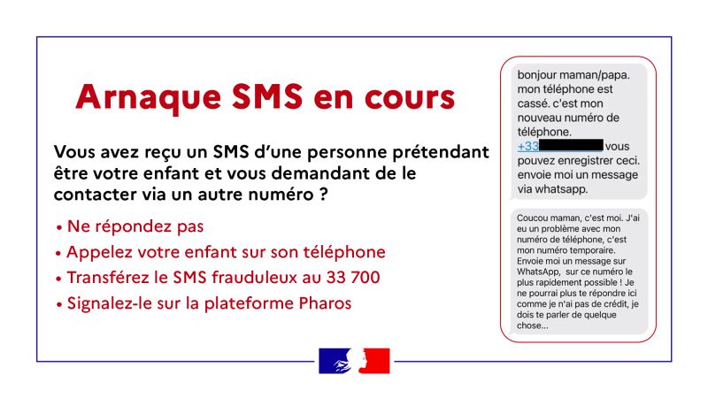 'Bonjour papa', 'Coucou maman'... Vous avez reçu un SMS d'une personne prétendant être votre enfant et vous demandant de le contacter depuis un autre numéro ? ⚠️ aux tentatives d'hameçonnage ! @cybervictimes vous informe sur cybermalveillance.gouv.fr/tous-nos-conte…