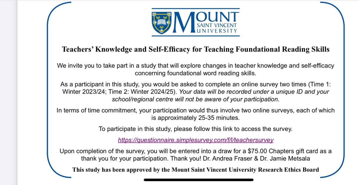 If you are a K-4 reading teacher anywhere in Canada, we invite you to participate in our study. Your role? A quick survey about foundational rdg skills now and again a year from now 📖 questionnaire.simplesurvey.com/f/s.aspx?s=495…