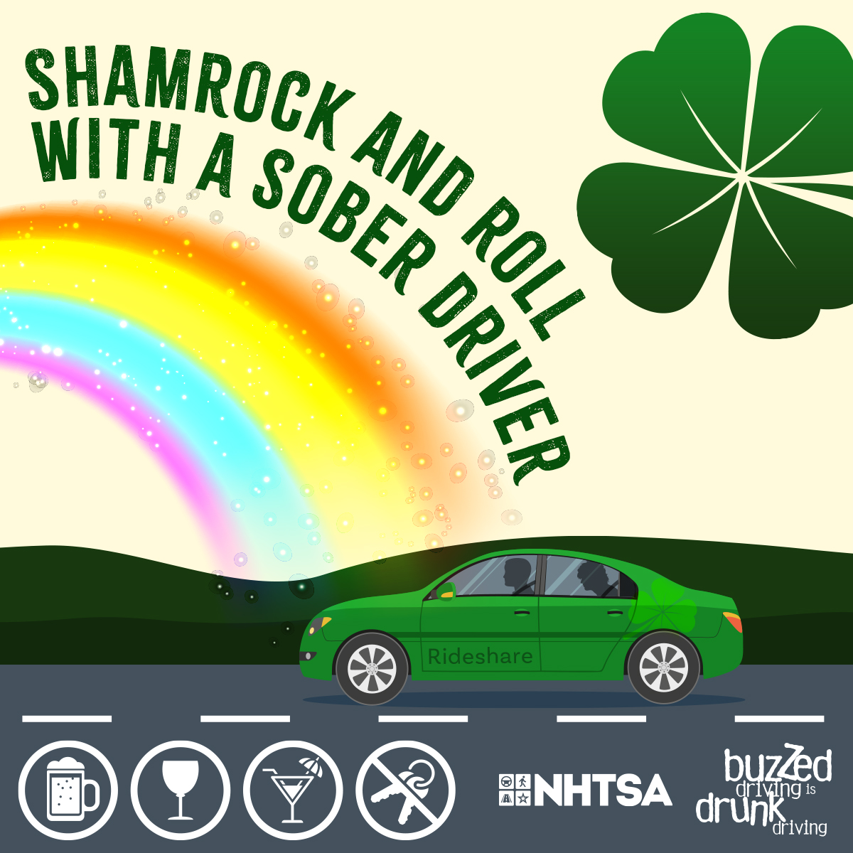 St. Patrick's Day is quickly approaching. Get your checklist ready: 🍀 Coordinate your designated driver. 🍀 Remember to wear green! 🍀 Enjoy a green beverage. 🍻 🍀 #BuzzedDriving is Drunk Driving