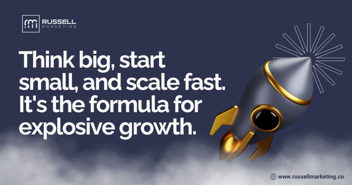 The path to success often starts with a big idea. 💡

Here's the winning formula for explosive growth: Think big, start small, scale fast.

LIKE and FOLLOW Russell Marketing for more business tips.

🌐 russellmarketing.co

#RussellMarketing #DreamBig #ScaleFast #startups