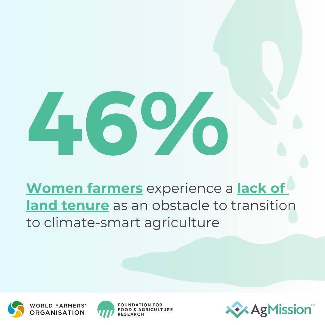 #DYK that 46% of #WomenFarmers face the challenges of inadequate land tenure, preventing their transition to #CSA? 🌍👩‍🌾For #rural women, autonomously managing their farms is a🗝️for the adoption of long-term strategies. 🔗bit.ly/AGMissionCSARe… #WFO @FoundationFAR @Ag_Mission