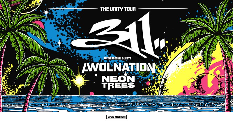 my98rock's tweet photo. The Unity Tour is coming! @311 is bringing special guests @Awolnation &amp; @NeonTrees to @HomeofFirefly N #Charleston 8/13! Tickets on sale this Friday 3/15 10am here:  https://t.co/uBxNxSIonB https://t.co/5dPW5X55CG
