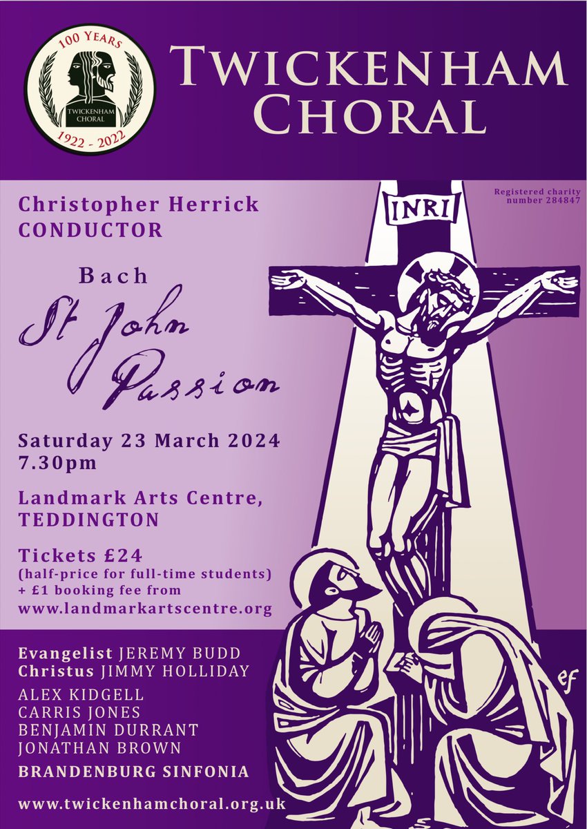 Concert a week on Saturday. The 300th anniversary of Bach’s great work the St John Passion. Ticket link in quoted tweet