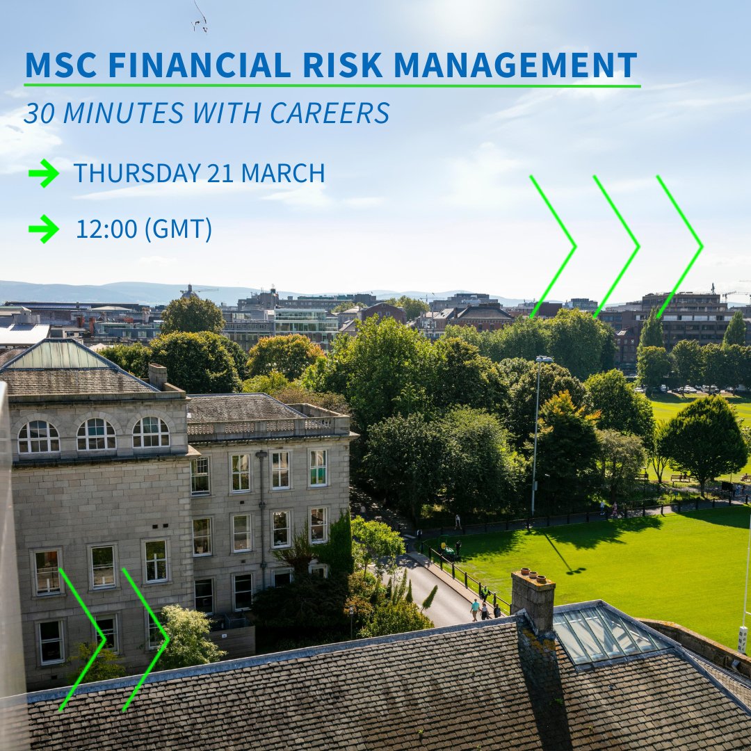 Looking to kick-start a career in #MSc in Financial Risk Management? Join us online on Wednesday 21 March at 12:00 PM (GMT) to hear from our #MSc in FRM Admissions Team and Career Team. Register Here 👉 bit.ly/3P9beSj #TransformingBusiness @tcddublin @tcdglobal