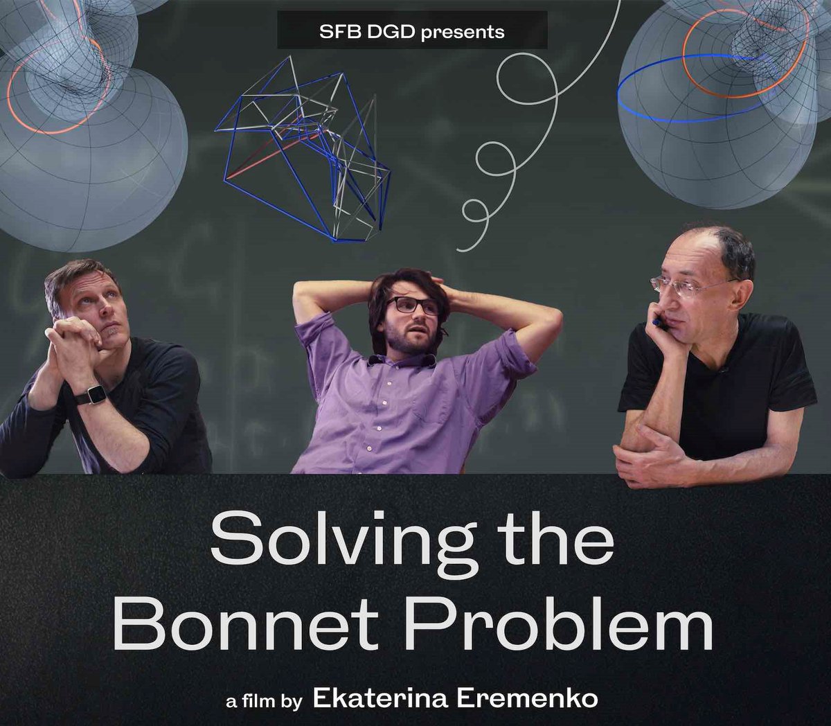 Tipp 🎬Vorführung des Dokumentarfilms 'Solving the #Bonnet Problem' am 14.03. um 18 Uhr an der @FU_Berlin: Der Film begleitet 3 Mathematiker, u.a. von der #TUBerlin, aus dem DFG-Projekt 'Discretization in Geometry and Dynamics'. Infos 👉tu.berlin/go251677/