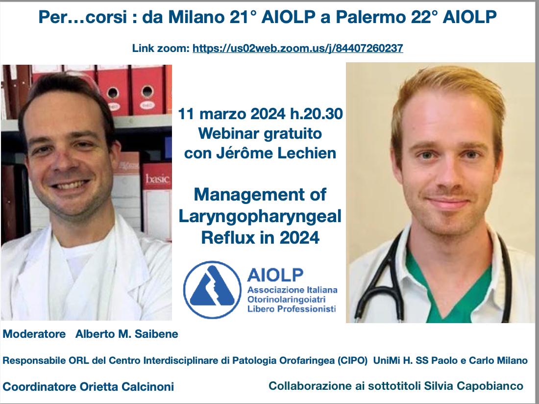 Need some solid updates on laryngopharyngeal #reflux? Tonight I'm happy to host a webinar with the outstanding @JeromeLechien, one of the most distinguished researchers on the subject. Meeting is free, no registration required, 8.30 CET us02web.zoom.us/j/84407260237