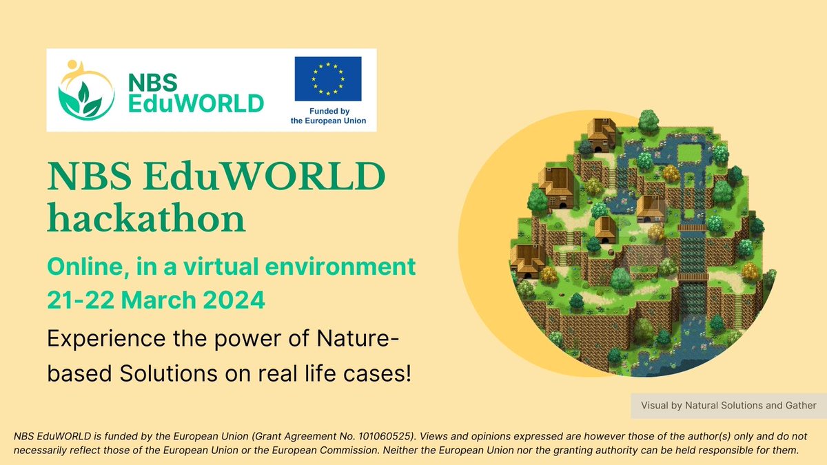 📢🌍✨ Deadline extended for the @NBSEduWORLD Hackathon!

⏰New deadline: 14 April, EOB

Join us on 21-22 March to dive into the world of #NatureBasedSolutions to combat #climatechange and #biodiversity loss.

Find out more and apply: bit.ly/3uITgyT🌿🚀 #LearnFromNature