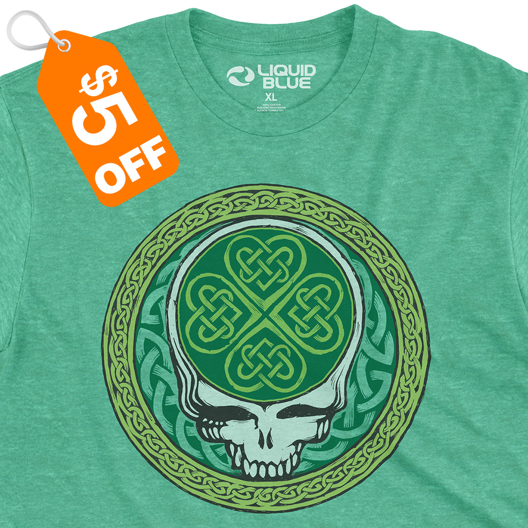 Celtic Shamrock SYF Poly Cotton Heather Green T-Shirt on-sale from $19 Sizes S-3XL St. Patrick's Day is March 17th ORDER NOW liquidblue.com/music/rock-and… with $4 Fast Shipping* #gratefuldead #deadhead #deadandcompany #stpattys #stpatricksday #irish #shamrock #clover