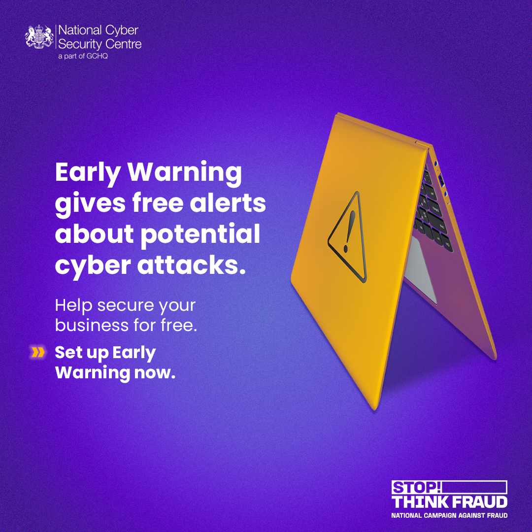 💷As the financial year-end nears, the risk of phishing and tax scams grows. ✍️Sign up for Early Warning, the National Cyber Security Centre has a free service that provides advanced alerts to keep you one step ahead of cyber security threats. ncsc.gov.uk #ScamAware