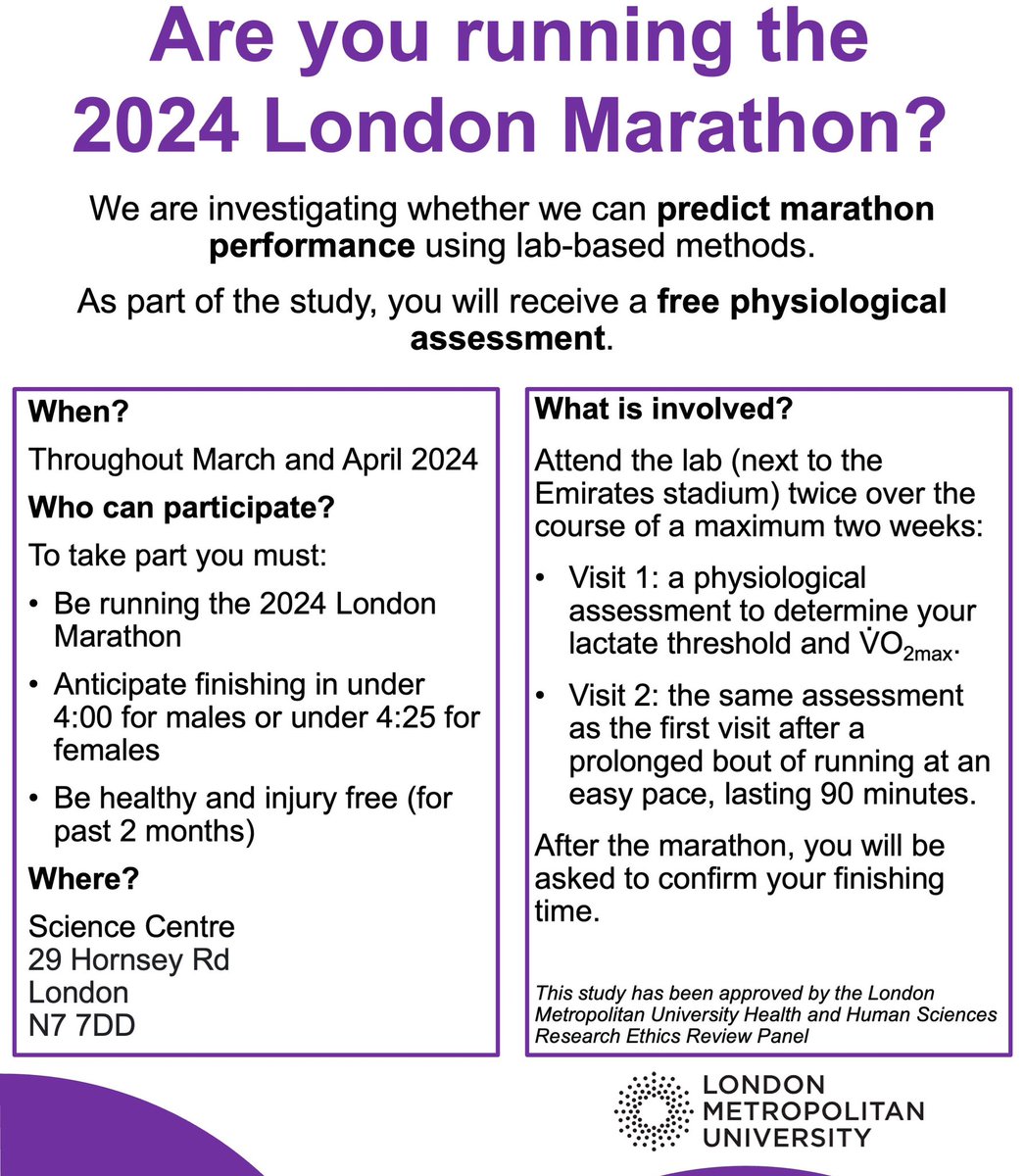 Ben Hunter - @benshunter.bsky.social (@benhunter92) on Twitter photo Are you or someone you know running the <a href="/LondonMarathon/">TCS London Marathon</a> this year?
We’re conducting a study that aims to improve predictions of marathon performance.
Please share and get in touch if you have any questions. More info below 👇 Are you or someone you know running the <a href="/LondonMarathon/">TCS London Marathon</a> this year?
We’re conducting a study that aims to improve predictions of marathon performance.
Please share and get in touch if you have any questions. More info below 👇