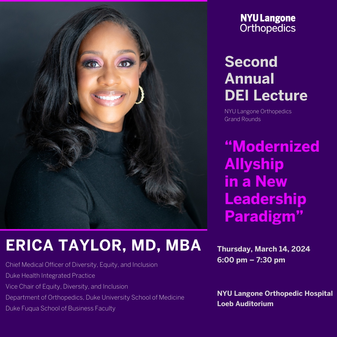 I am so jazzed to spend time with the NYU Langone Orthopaedic Surgery team! I will serve as the visiting faculty speaker for their 2nd Annual DEI Lecture at NYU. Let's do this! #diversityequityinclusion #leadership #orthpaedics