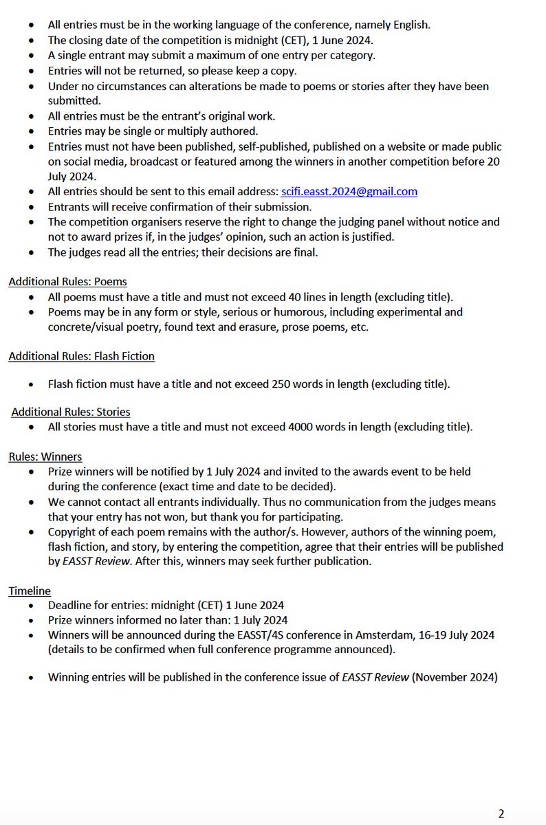 We look forward to reading your short story, flash fiction, and/or poetry for the second EASST/4S 2024: Short Story, Flash Fiction, and Poetry Competition, co-organised by me, with Sally Wyatt @wyatt_sally and Nina Klimburg Witjes @WitjesNina @STSeasst