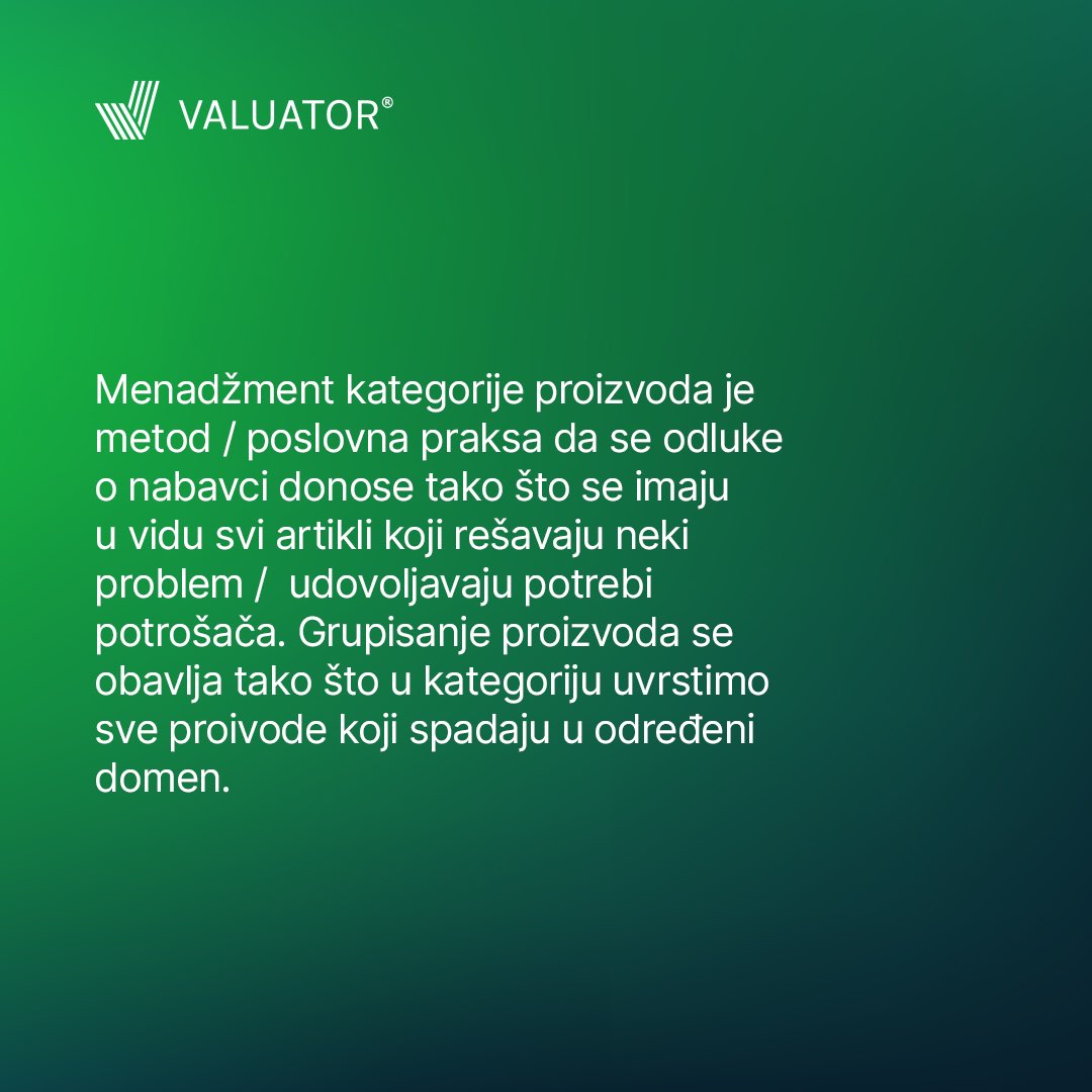 valuatorprocure's tweet photo. Manadžment kategorije proizvoda je relativno novi poslovni koncept i savremeni alat koji služi unapređenju procesa nabavke, kao i poslovnih rezultata.

Uz Valuator platformu grupisanje proizvoda i primena menadžmenta kategorije proizvoda nikada nije bilo brže i lakše! https://t.co/bgekeeoy7i