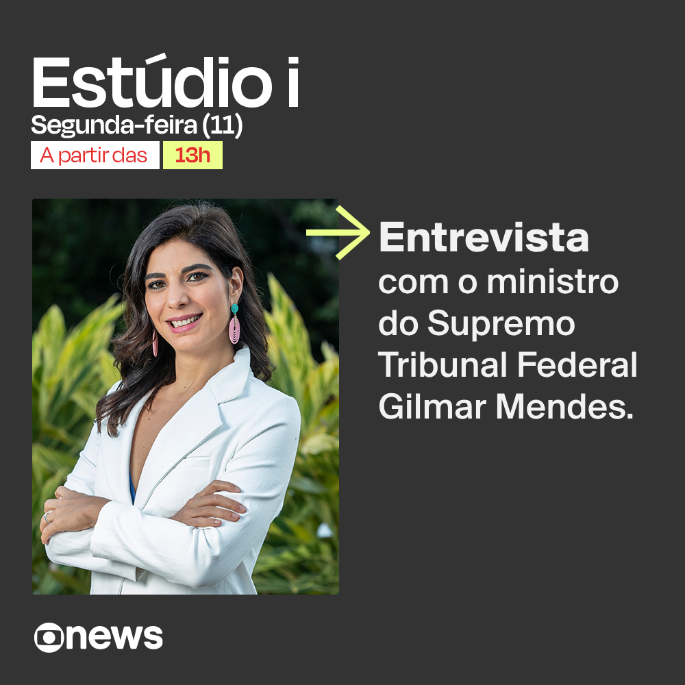 📌 Nesta segunda (11), a partir das 13h, @AndreiaSadi e o time do @estudioi entrevistam, ao vivo, o ministro do Supremo Tribunal Federal Gilmar Mendes. Não perca. ➡ Assista à #GloboNews ao vivo: glo.bo/39WjXAu