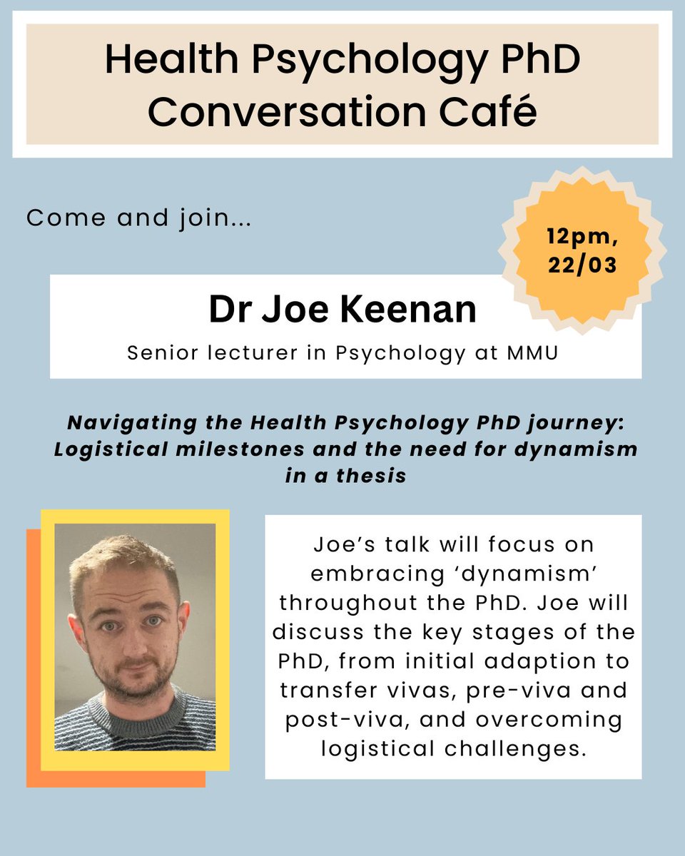 📢Following requests for a café about transferring from MPhil to PhD, we're delighted to announce Dr <a href="/JosephKeenan4/">Dr. Joseph Keenan 🏳️‍🌈</a> will be our guest speaker Friday 22nd March 12pm who'll be discussing all stages of a PhD journey and will be applicable to all PhD students!