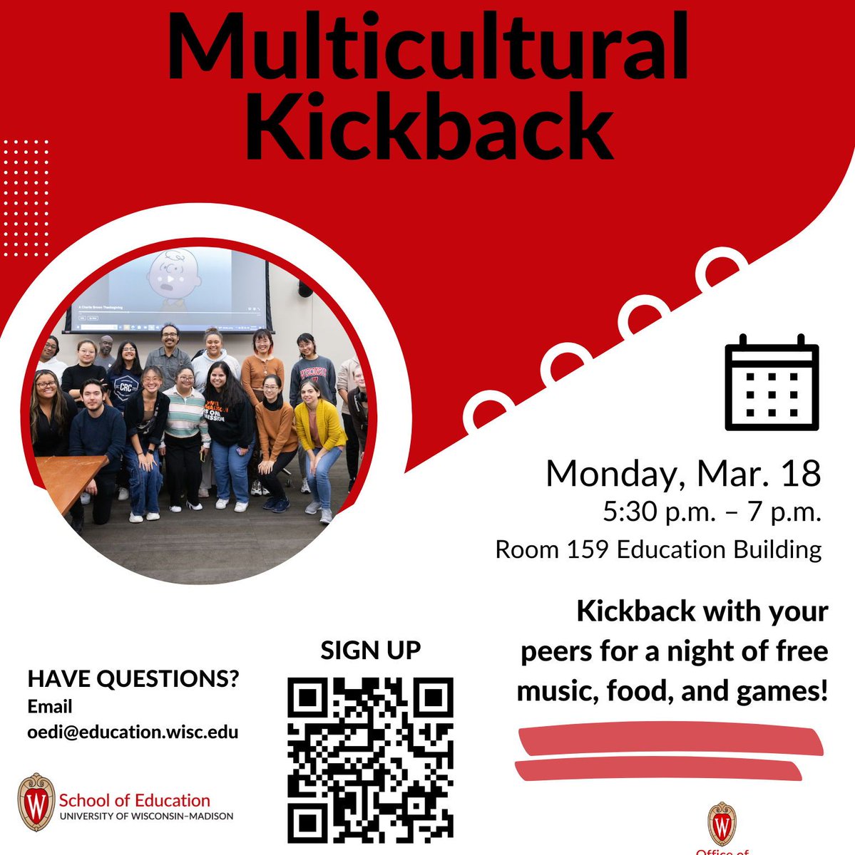 The Office of Equity Diversity and Inclusion invites you to join us at the first Multicultural Kickback of the semester on Monday, March 18 in room 159 in the Education Building anytime between 5:30 pm and 7 pm for free food and hangout with peers. RSVP: buff.ly/3TfngM8