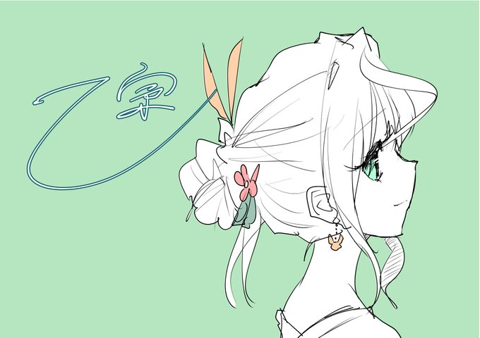 「green eyes hair behind ear」 illustration images(Latest)