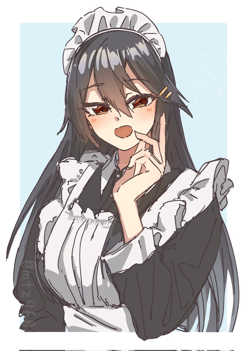 haruna (kancolle) 1girl solo long hair black hair apron maid headdress maid  illustration images