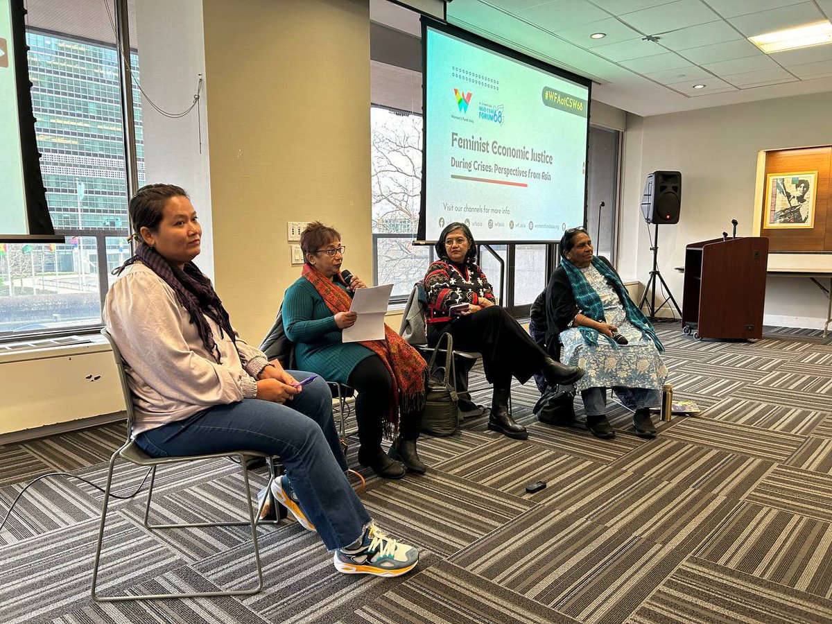 #WFAatCSW68 | Panel is asked: What are the strategies used by movements you represent to respond to crises, resist extractive econ models &amp; hold state accountable or non state actors responsible for addressing gendered poverty? #CSW68