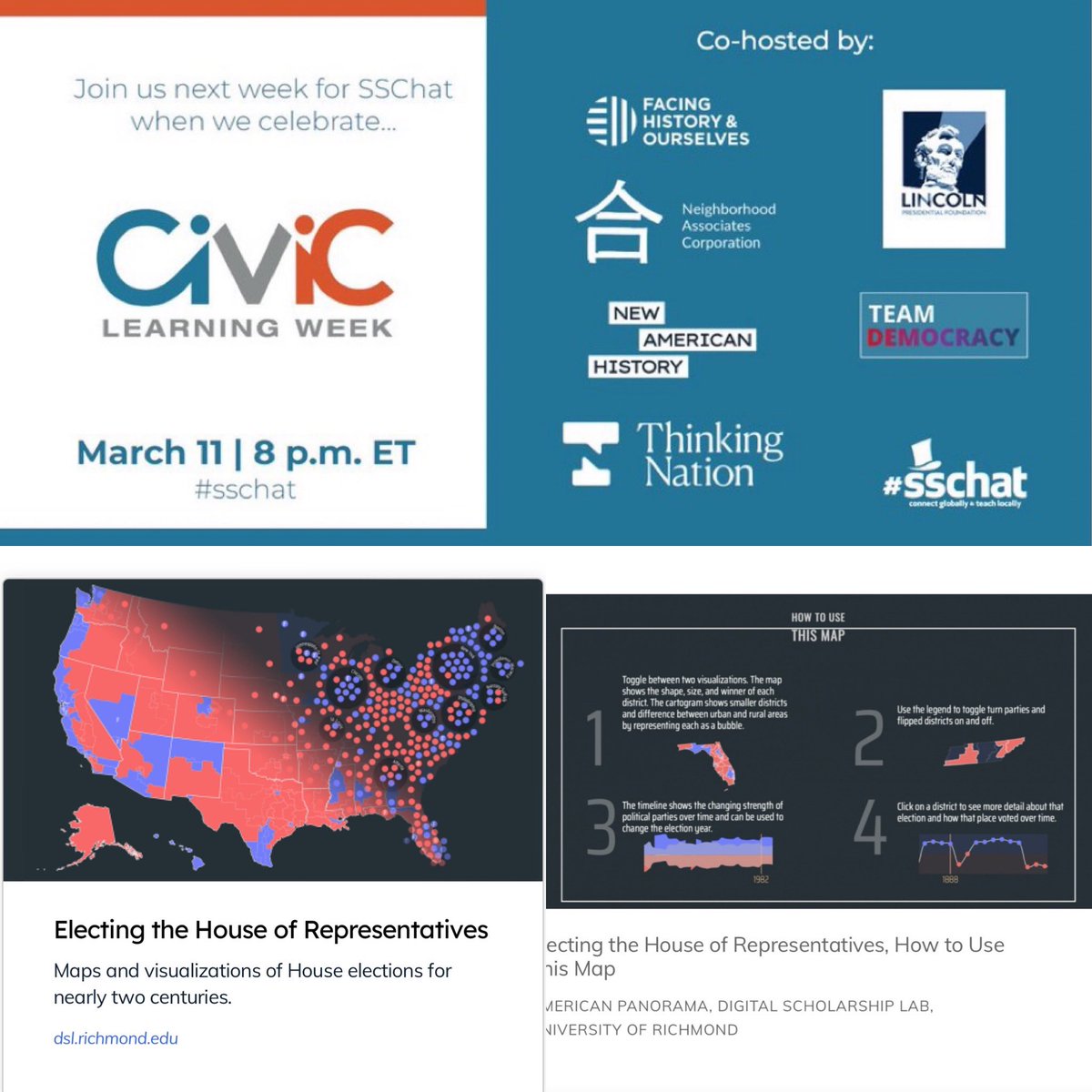 Join us in celebrating #CivicLearningWeek! Tonight, 8 pm EST when we are co-hosting #sschat with our friends from @CivXNow! Explore our civic themed resources here: learn.newamericanhistory.org/resources?tags…