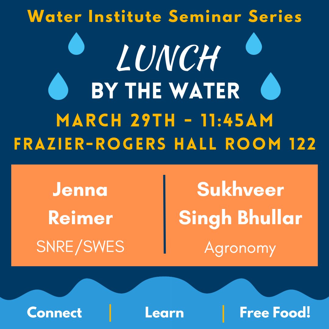 Expand your horizons, network over free food, and learn graduate students' research at the Water Institute Lunch by the Water Seminar on March 29th. This month features Jenna Reimer and Sukhveer Singh Bhullar. RSVP: bit.ly/439tRv7 Access the Zoom: bit.ly/LunchbytheWater