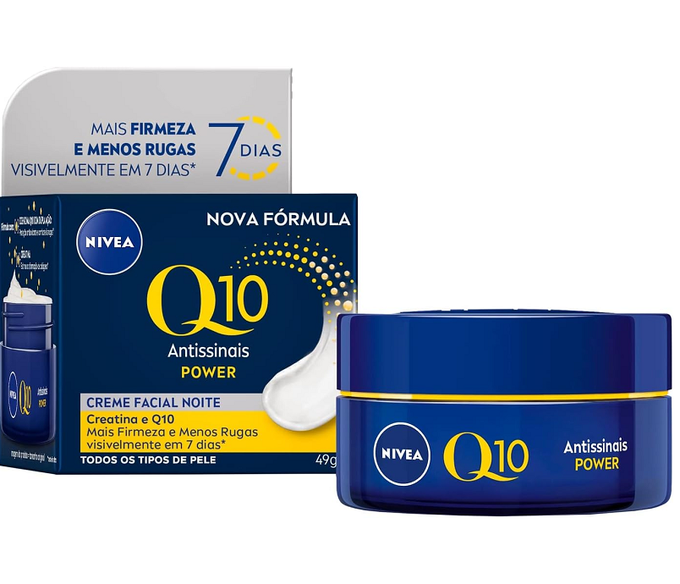 NIVEA Creme Facial Antissinais Noite Q10 Power Plus – Reduz rugas e linhas de expressão, hidrata intensamente e é adequado para peles sensíveis, uso noturno – 50g