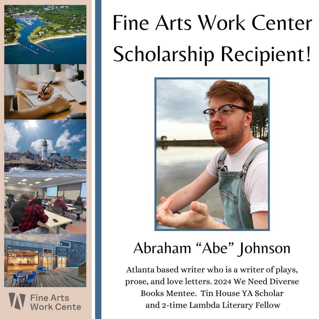 🎉Congratulations, Abraham “Abe” Johnson on being selected at our Fine Arts Work Center Scholarship Recipient! 🥳 Abe is a multi-talented writer who specializes in plays, prose, and love 🩵 letter writing. He’s a two time fellow for @LambdaLiterary from Athens, Georgia!