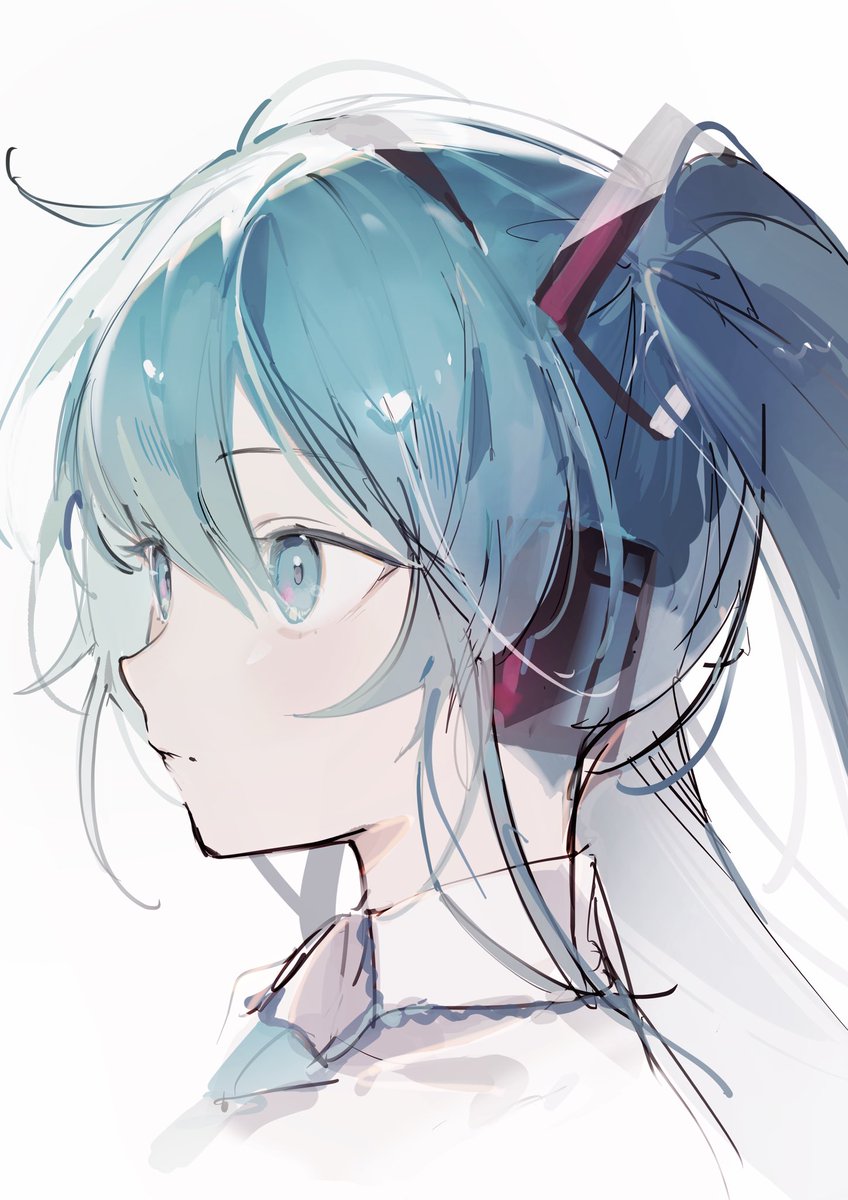 hatsune miku 1girl solo twintails long hair white background simple background shirt  illustration images