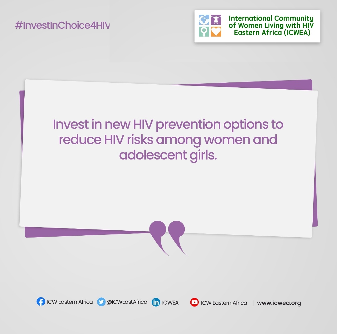 Invest in new HIV prevention choices to reduce HIV risks among women, adolescent girls, and young women. 

#WomensMonth
#InvestInHIVPrevention
#EndNewInfections