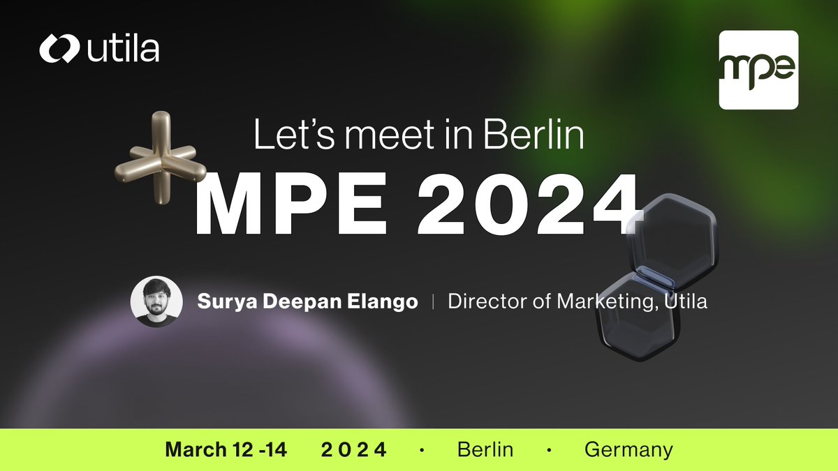 Utila Heads to MPE Berlin 2024! 🇩🇪

Our Director of Marketing, Surya Deepan Elango, will be attending @mpecosystem - Europe's largest conference for payments, in Berlin this week (March 12-14). 🌐

Are you a payments professional or a business owner seeking to optimize your…