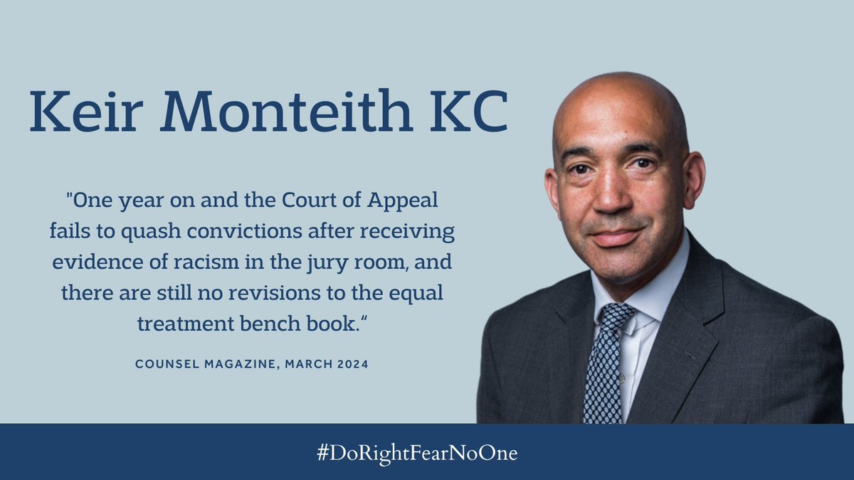 📣 Our Keir Monteith KC writes in @CounselMagazine March Issue - '#RacialBias & the Bench: One Year On'📣 'One year on & the Court of Appeal fails to quash convictions after receiving evidence of racism in the jury room.' Read the virtual issue here 🔽 tinyurl.com/ysaznaj3