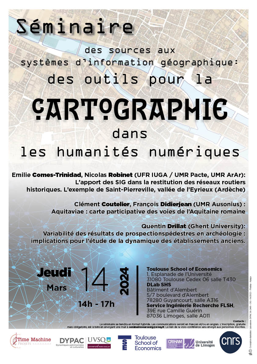 📢Séminaire #sources / #SIG jeudi 14/03 14h #réseaux historiques : Emilie Comes-Trinidad Nicolas Robinet @PACTE_grenoble @ArarLabo #voies Aquitaine romaine : Clément Coutelier & François Didierjean @AusoniusCom #prospection #établisements anciens Quentin Drillat @ArcheoUGent ⤵️