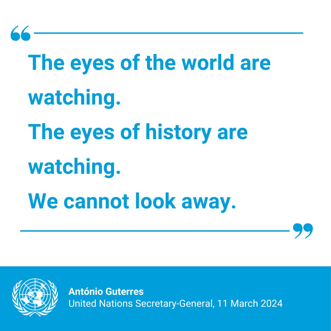 “The eyes of the world are watching. The eyes of history are watching. We cannot look away.” – As the holy month of Ramadan begins, @antonioguterres says in Gaza, Sudan and beyond, it is time for peace. un.org/sg/en/content/…